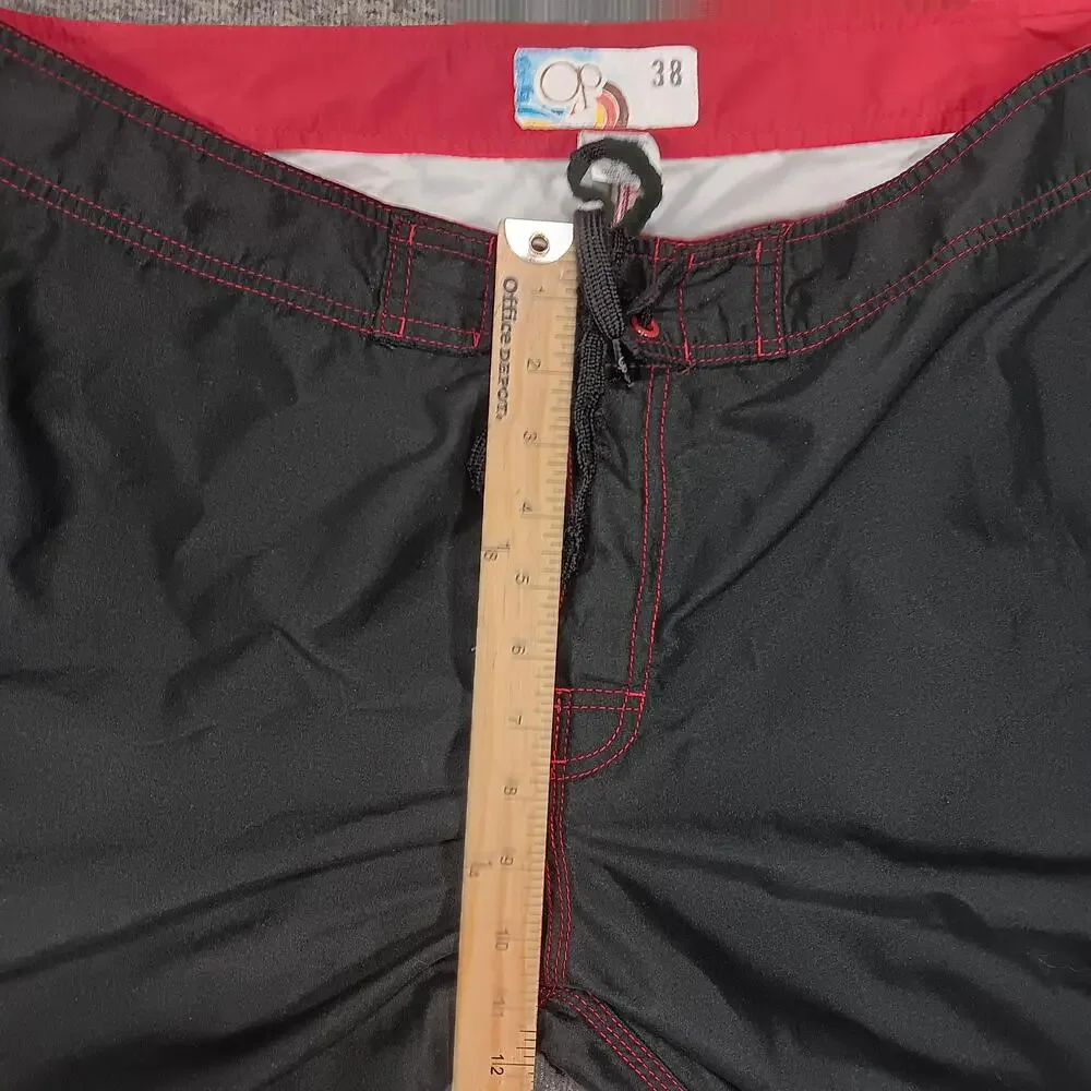 OP Swim Trunks Shorts Mens 38 Black Red Board Shorts Tribal Print Surf Beachwear